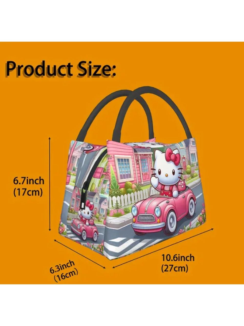 Hello Kitty Insulated Lunch Bag Reusable Cooler Tote with Cute Car Floral Design - Picture 5 of 6